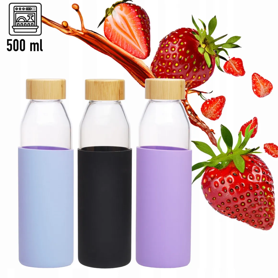 Butelka szklana podróżna w antypoślizgowym etui 500ml
