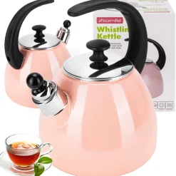 Czajnik imbryk emaliowany ze zdejmowanym gwizdkiem 2,5L różowy