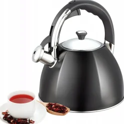 Czarny czajnik tradycyjny z gwizdkiem na gaz indukcje 3,2L