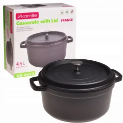 Czarny garnek brytfanna aluminiowy z pokrywką 4,5L