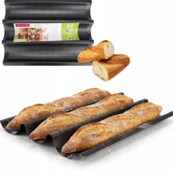 Forma do pieczenia bagietek chleba zapiekanek blacha na 3 bagietki Kamille