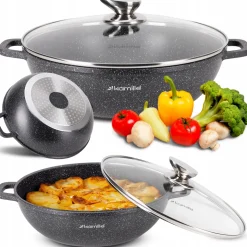 Garnek gar wok na inducję marmurowy 4L z pokrywką