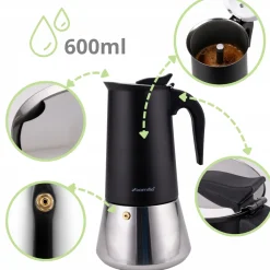 Kawiarka ciśnieniowa do kawy stalowa zaparzacz do espresso 600 ml Kamille