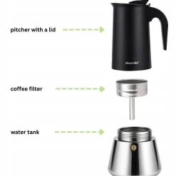 Kawiarka ciśnieniowa do kawy stalowa zaparzacz do espresso 600 ml Kamille