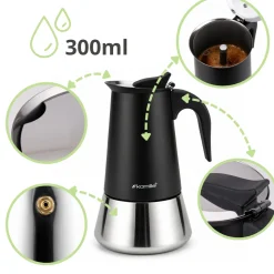 Kawiarka ciśnieniowa stalowa zaparzacz do kawy espresso 300 ml Kamille