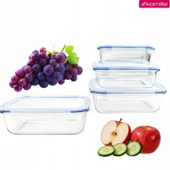Komplet 4 x lunchbox szklane pojemniki na żywność żaroodporne Kamille