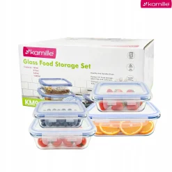 Komplet 4 x lunchbox szklane pojemniki na żywność żaroodporne Kamille