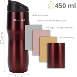 Kubek termiczny, bidon, butelka metaliczny 450ml