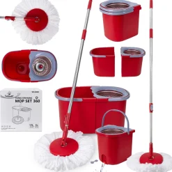 Mop obrotowy z kijem teleskopowym + wiadro dwukomorowe