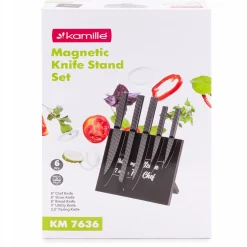 Nowoczesny komplet noży + magnetyczny stojak 6el.
