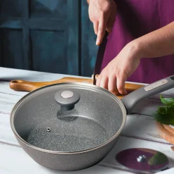 Patelnia głęboka wok granitowa 24cm z pokrywką
