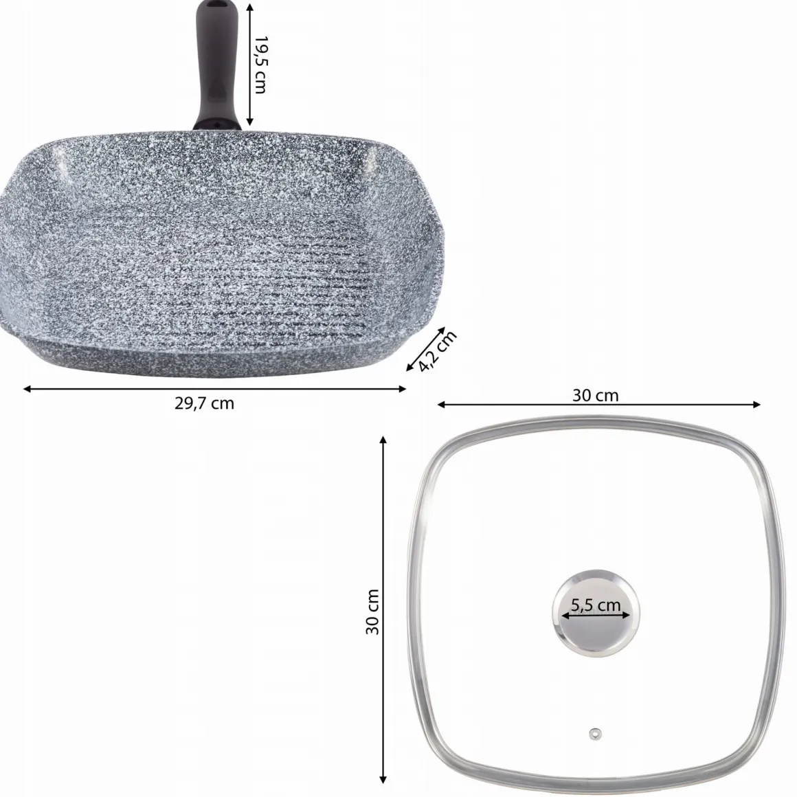 Patelnia grillowa granitowa 28cm z pokrywką