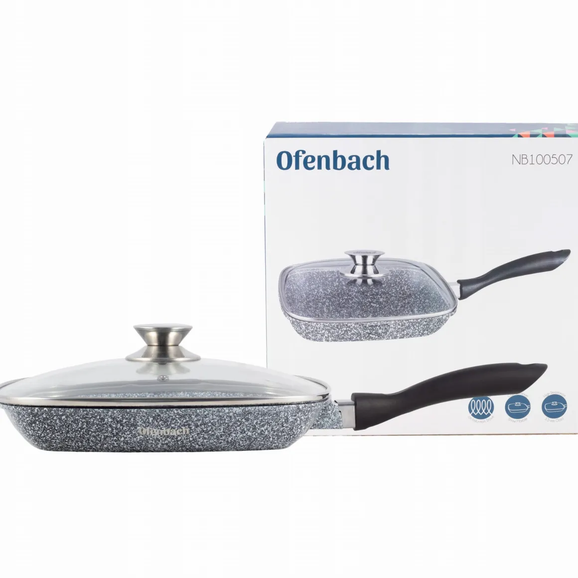Patelnia grillowa granitowa 28cm z pokrywką
