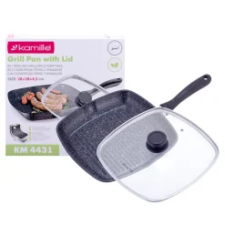 Patelnia grillowa marmurowa 28cm z pokrywką
