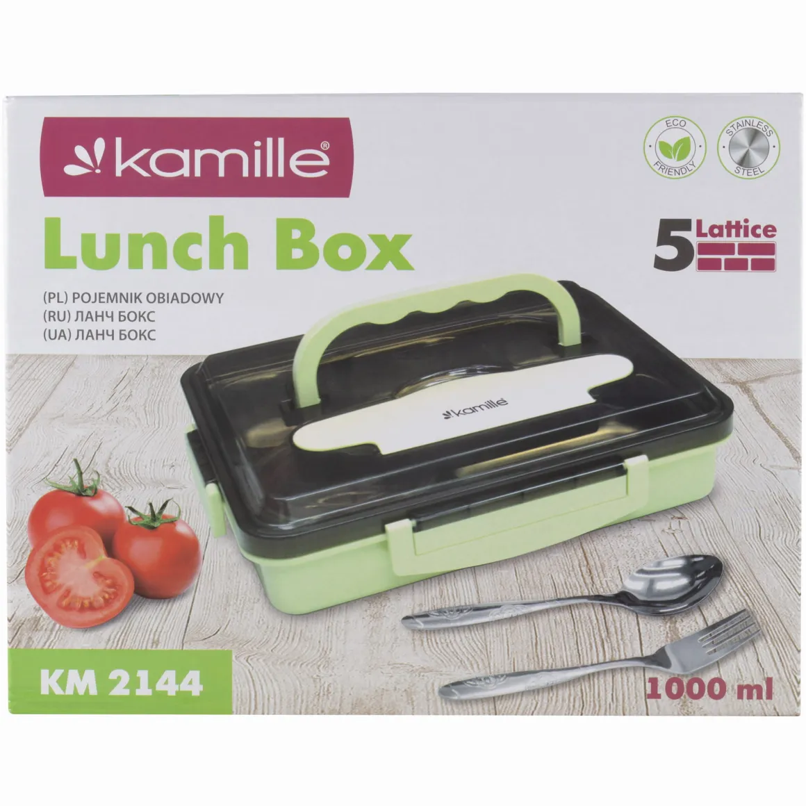 Pojemnik obiadowy, lunchbox z przegrodami + sztućce