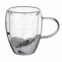 Solidna szklanka z podwójnego szkła do kawy herbaty zimowy wzór 350ml