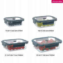Solidne 4 x lunchbox szklane pojemniki na żywność żaroodporne zestaw Kamille