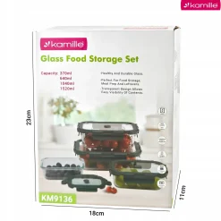 Solidne 4 x lunchbox szklane pojemniki na żywność żaroodporne zestaw Kamille