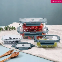 Solidne 4 x lunchbox szklane pojemniki na żywność żaroodporne zestaw Kamille