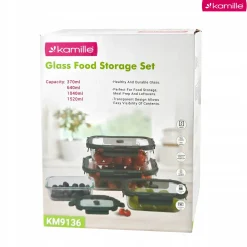 Solidne 4 x lunchbox szklane pojemniki na żywność żaroodporne zestaw Kamille