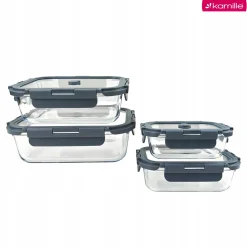 Solidne 4 x lunchbox szklane pojemniki na żywność żaroodporne zestaw Kamille