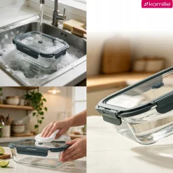 Solidne 4 x lunchbox szklane pojemniki na żywność żaroodporne zestaw Kamille