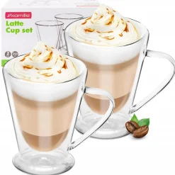 Solidny komplet zestaw szklanek z podwójnego szkła do latte herbaty 2szt.