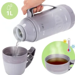 Termos ze szklanym wkładem, uchwytem i kubeczkami 1L