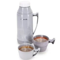 Termos ze szklanym wkładem, uchwytem i kubeczkami 600ml