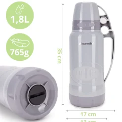 Termos ze szklanym wkładem, uchwytem i kubeczkami 1,8L