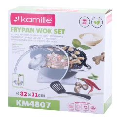 Wok patelnia żeliwna z powłoką marmurkową 32cm + gratisy