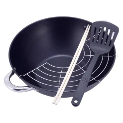 Wok patelnia żeliwna z powłoką marmurkową 32cm + gratisy