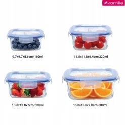 Wygodne 4 x lunchbox szklane pojemniki na żywność żaroodporne Kamille