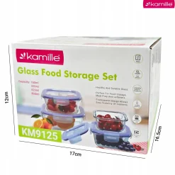 Wygodne 4 x lunchbox szklane pojemniki na żywność żaroodporne Kamille
