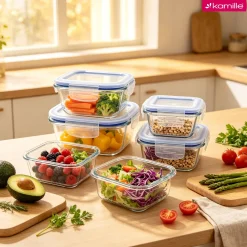 Wygodne 4 x lunchbox szklane pojemniki na żywność żaroodporne Kamille