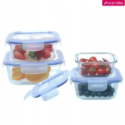Wygodne 4 x lunchbox szklane pojemniki na żywność żaroodporne Kamille