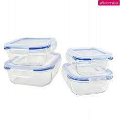 4 x lunchbox szklane pojemniki na żywność żaroodporne zestaw Kamille