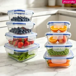 4 x lunchbox szklane pojemniki na żywność żaroodporne zestaw Kamille