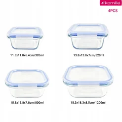 4 x lunchbox szklane pojemniki na żywność żaroodporne zestaw Kamille