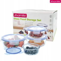 4 x lunchbox szklane pojemniki okrągłe na żywność żaroodporne zestaw Kamille