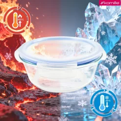 4 x lunchbox szklane pojemniki okrągłe na żywność żaroodporne zestaw Kamille