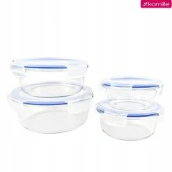 4 x lunchbox szklane pojemniki okrągłe na żywność żaroodporne zestaw Kamille