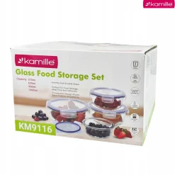4 x lunchbox szklane pojemniki okrągłe na żywność żaroodporne zestaw Kamille