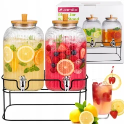 2 x słoik z kranikiem 5 l + stojak słój szklany dzbanek na lemoniadę Kamille