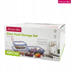 Zestaw 4 x lunchbox szklane pojemniki na żywność żaroodporne Kamille