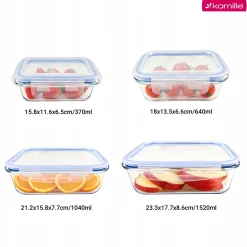 Zestaw 4 x lunchbox szklane pojemniki na żywność żaroodporne Kamille