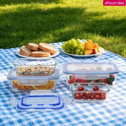 Zestaw 4 x lunchbox szklane pojemniki na żywność żaroodporne Kamille