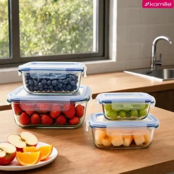 Zestaw 4 x lunchbox szklane pojemniki na żywność żaroodporne Kamille
